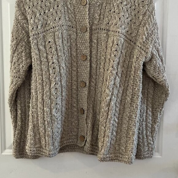 Carraigdonn Woman's Beige Knit Made In Ireland Linen/Cotton Sweater Sz Lr - Picture 2 of 9